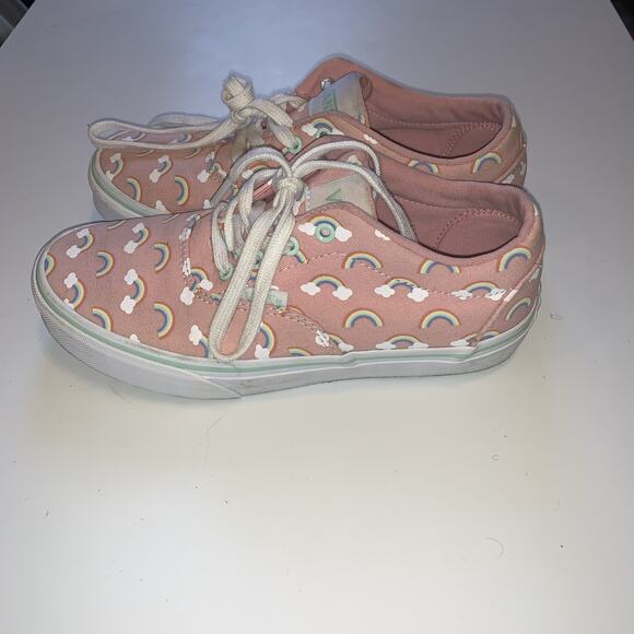 Vans Off The Walls Classic Pink Rainbow Canvas Skate Shoe Lace Up Missy Size 2 - Picture 2 of 5